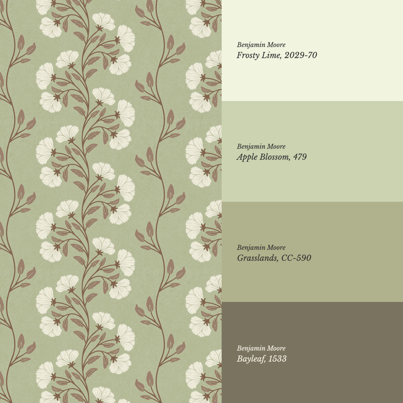 Allegra Floral Vertical Vines Laurel Green Wallpaper