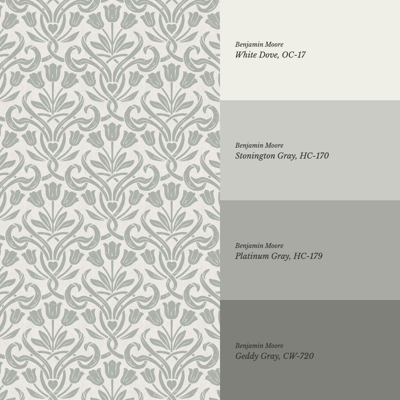 April Tulips Heart Damask Blue Gray Wallpaper