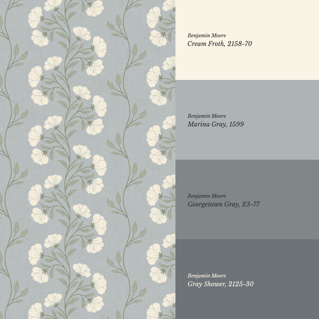 Allegra Floral Vertical Vines Silver Sand Wallpaper