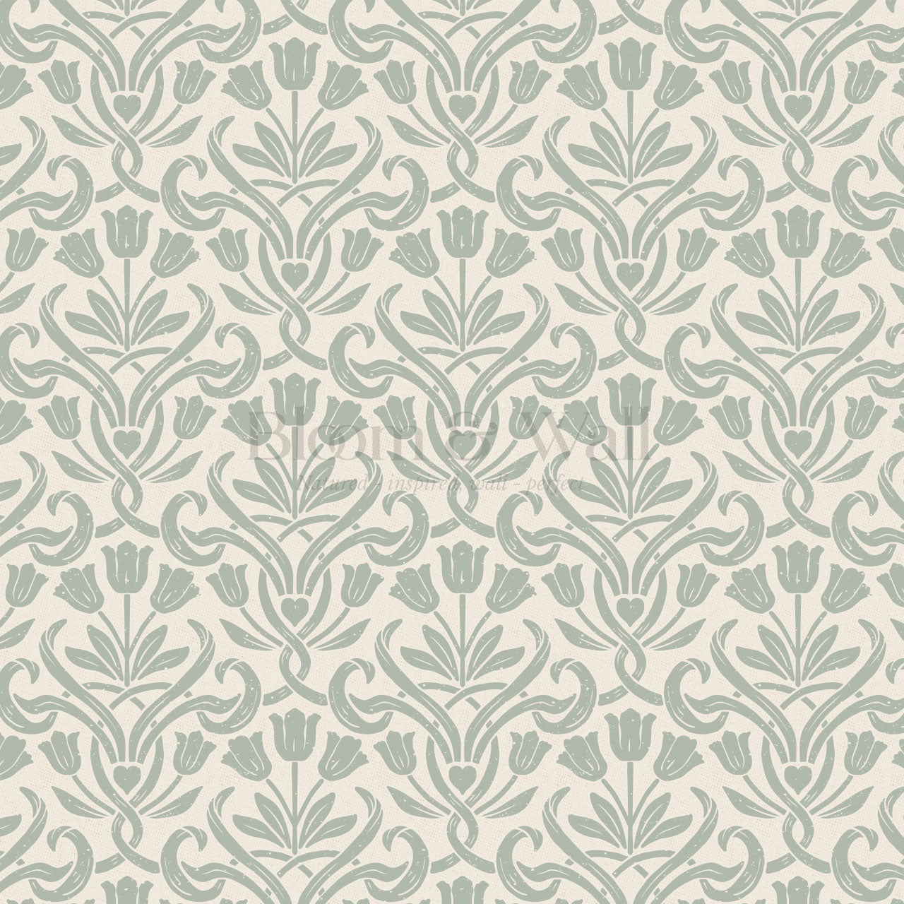 April Tulips Heart Damask Green Gray Wallpaper