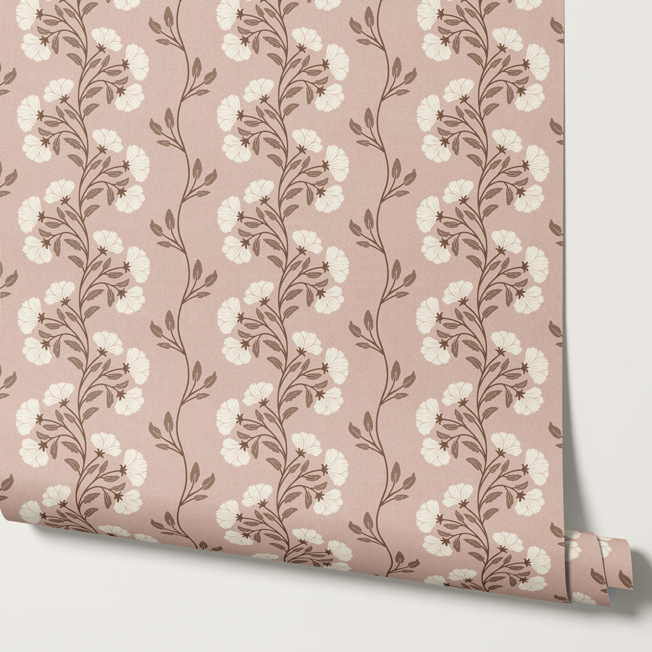 Allegra Floral Vertical Vines Soft Pink Wallpaper