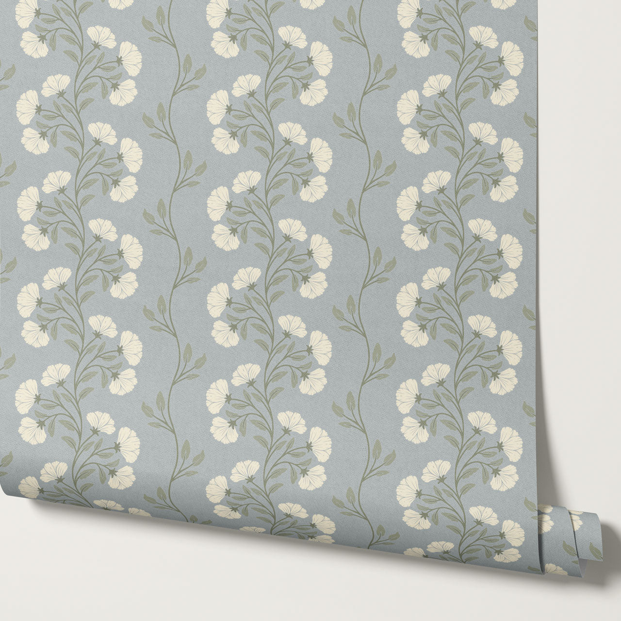 Allegra Floral Vertical Vines Silver Sand Wallpaper