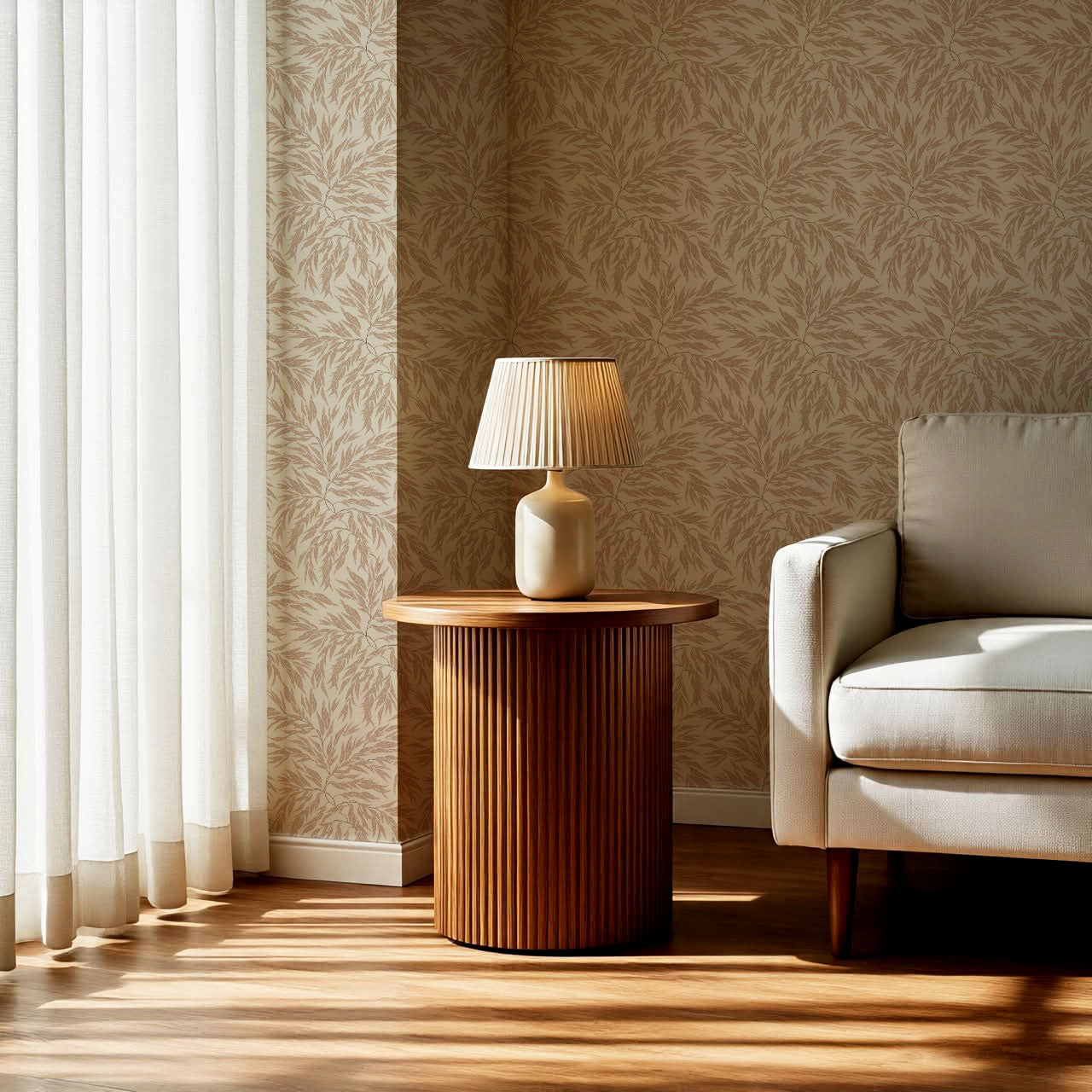 Abby Eucalyptus Leaves Beige Clay Wallpaper