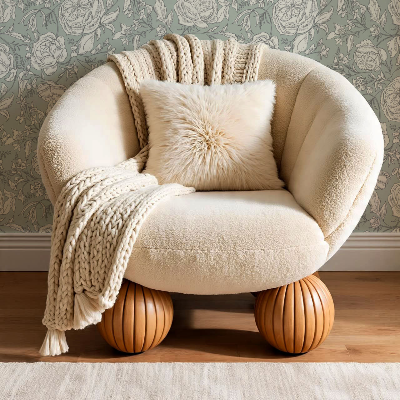 Ada Blooming Filigree Pale Sage Wallpaper