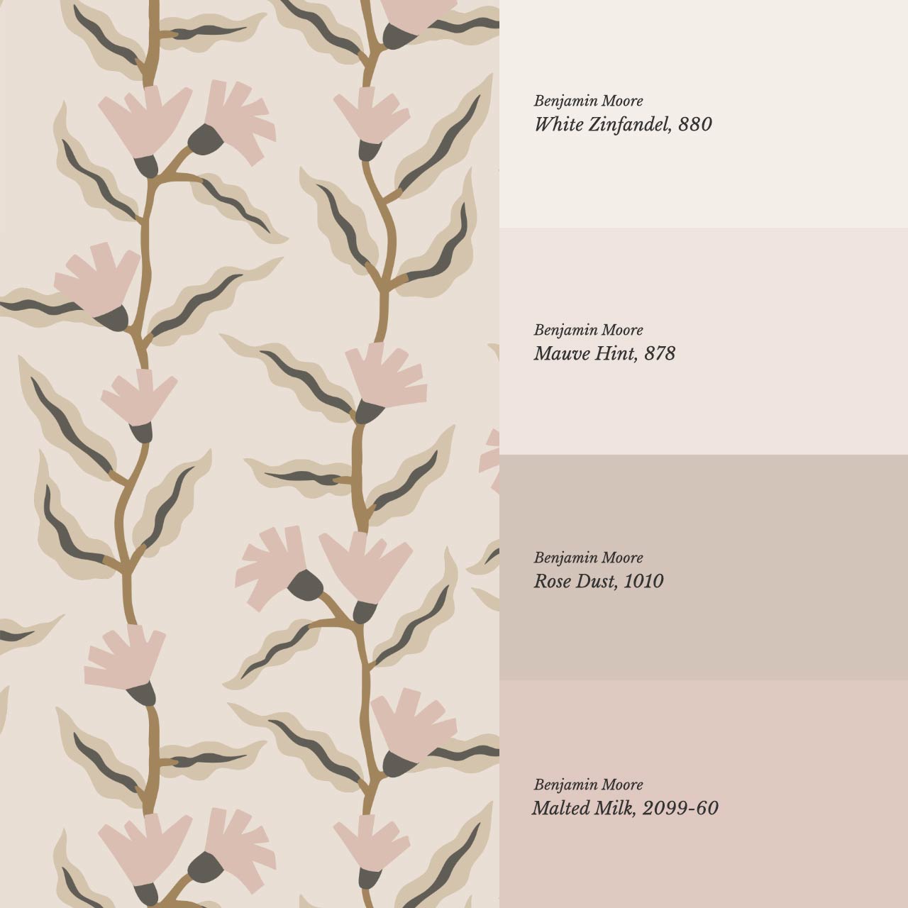 Adaline Folk Vine Dusty Rose Wallpaper