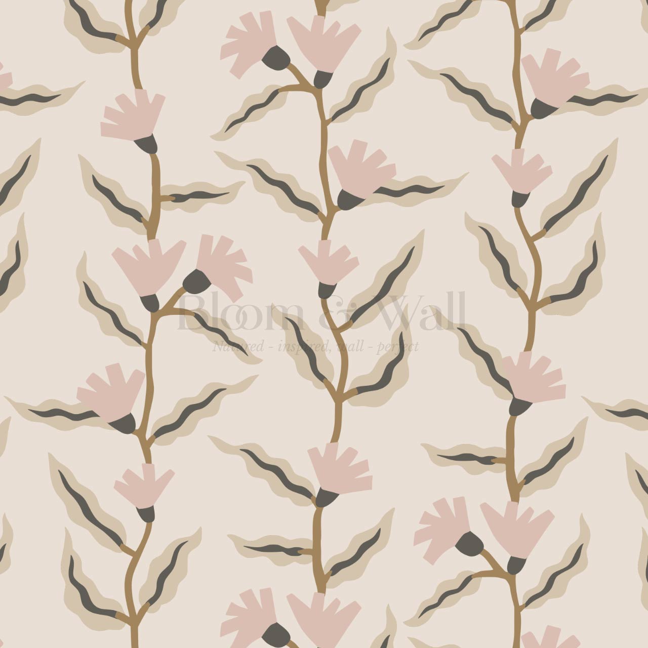Adaline Folk Vine Dusty Rose Wallpaper