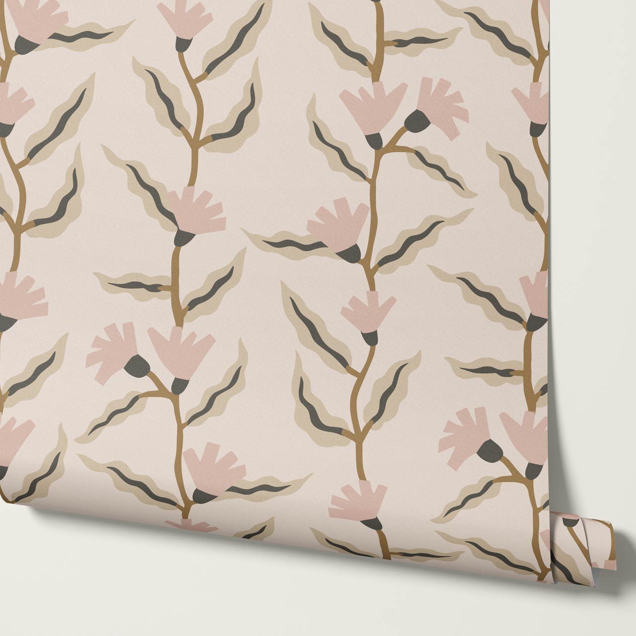 Adaline Folk Vine Dusty Rose Wallpaper