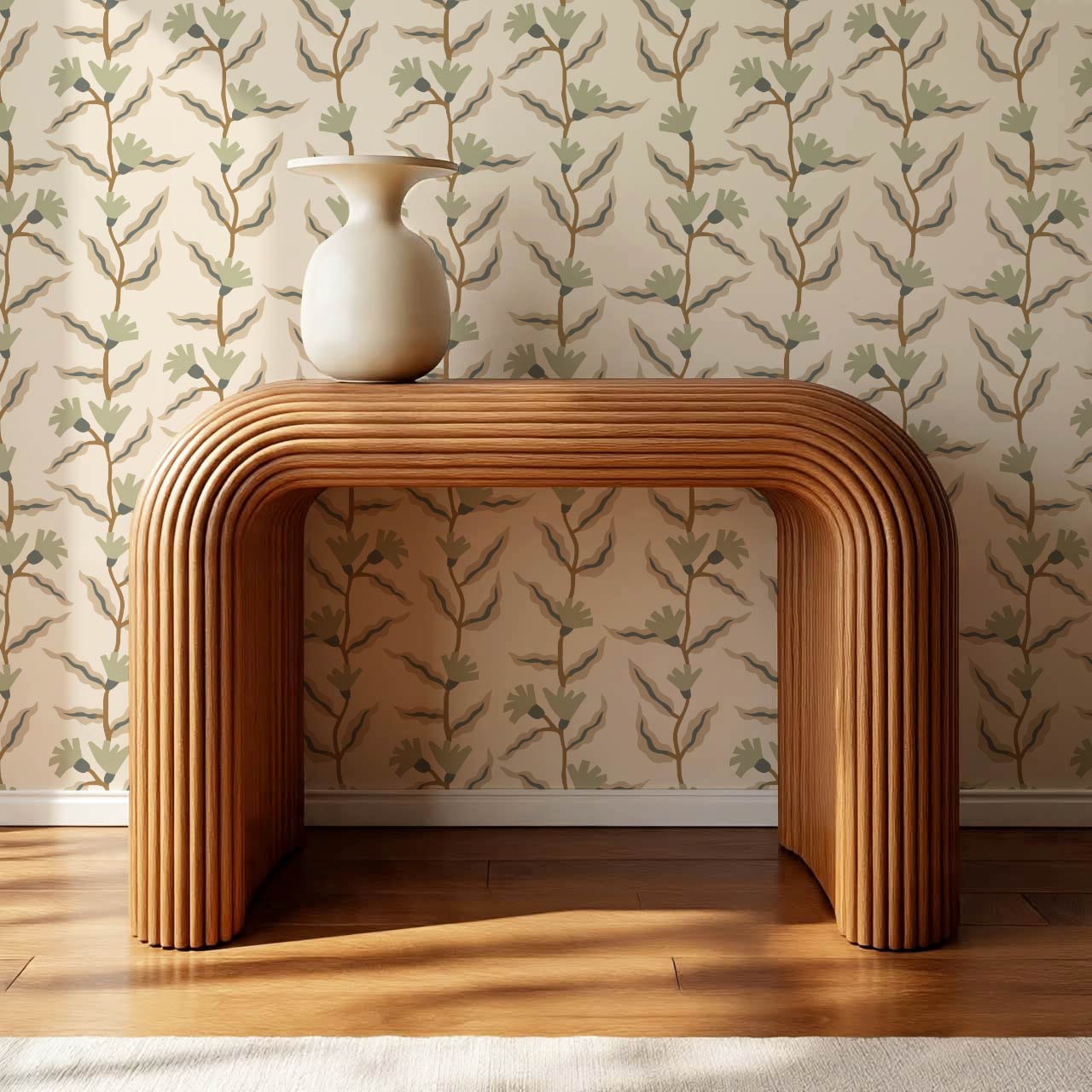 Adaline Folk Vine Cream Sage Wallpaper