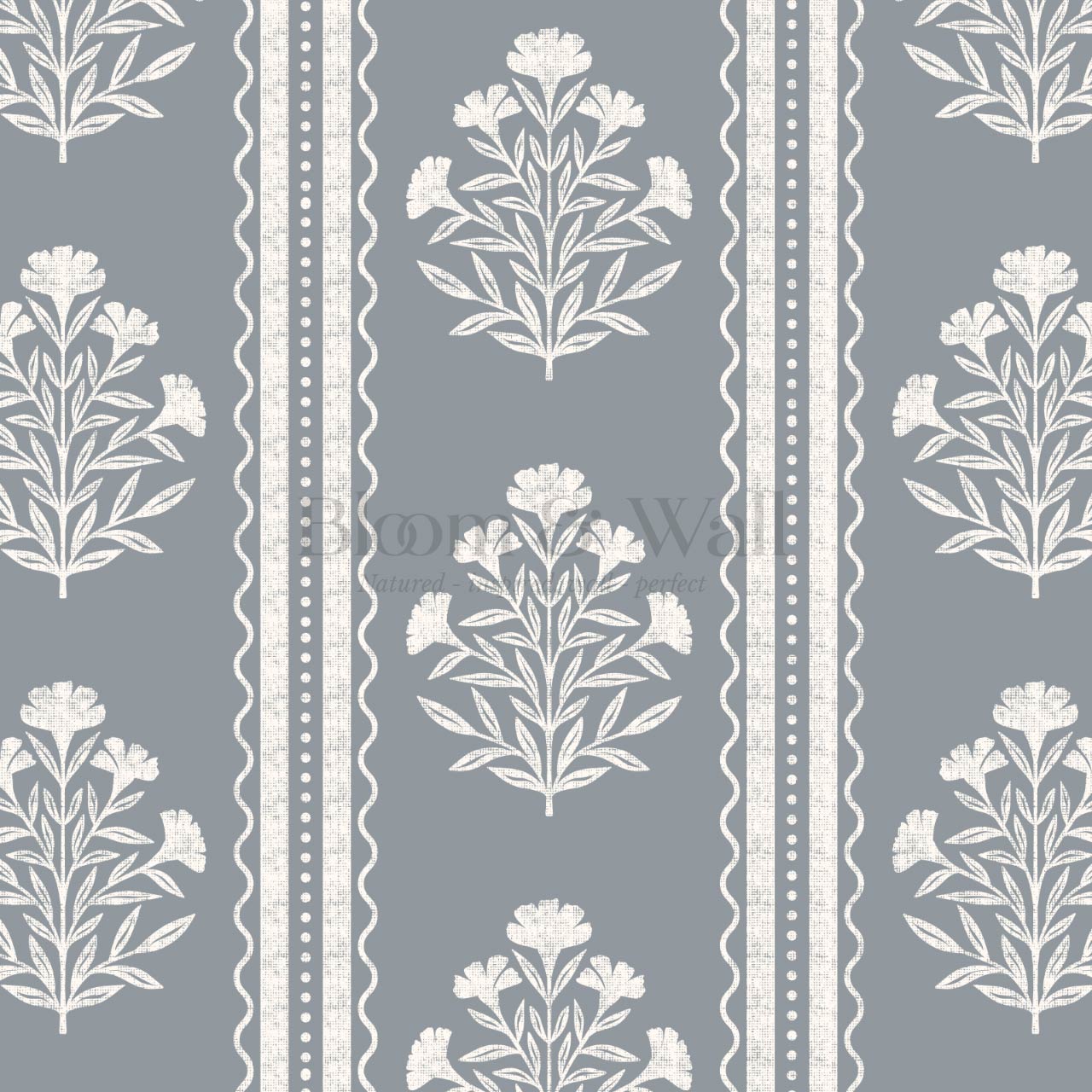 Adalynn Country Cottage Blooming Stripes French Blue Wallpaper
