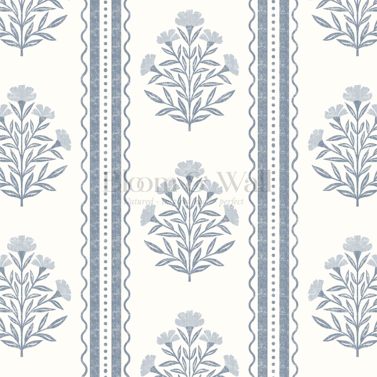 Adalynn Country Cottage Blooming Stripes Blue Cream Wallpaper