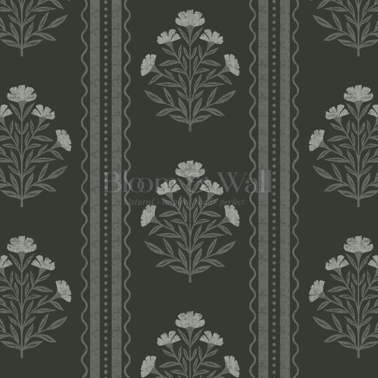 Adalynn Country Cottage Blooming Stripes Moody Green Wallpaper