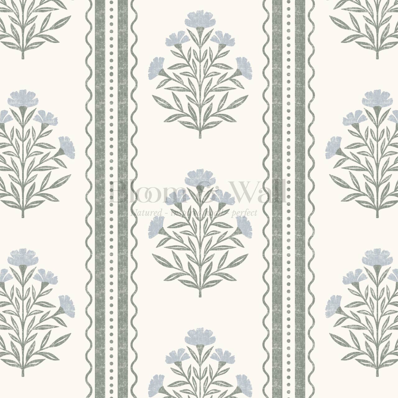 Adalynn Country Cottage Blooming Stripes Sage Sky Wallpaper