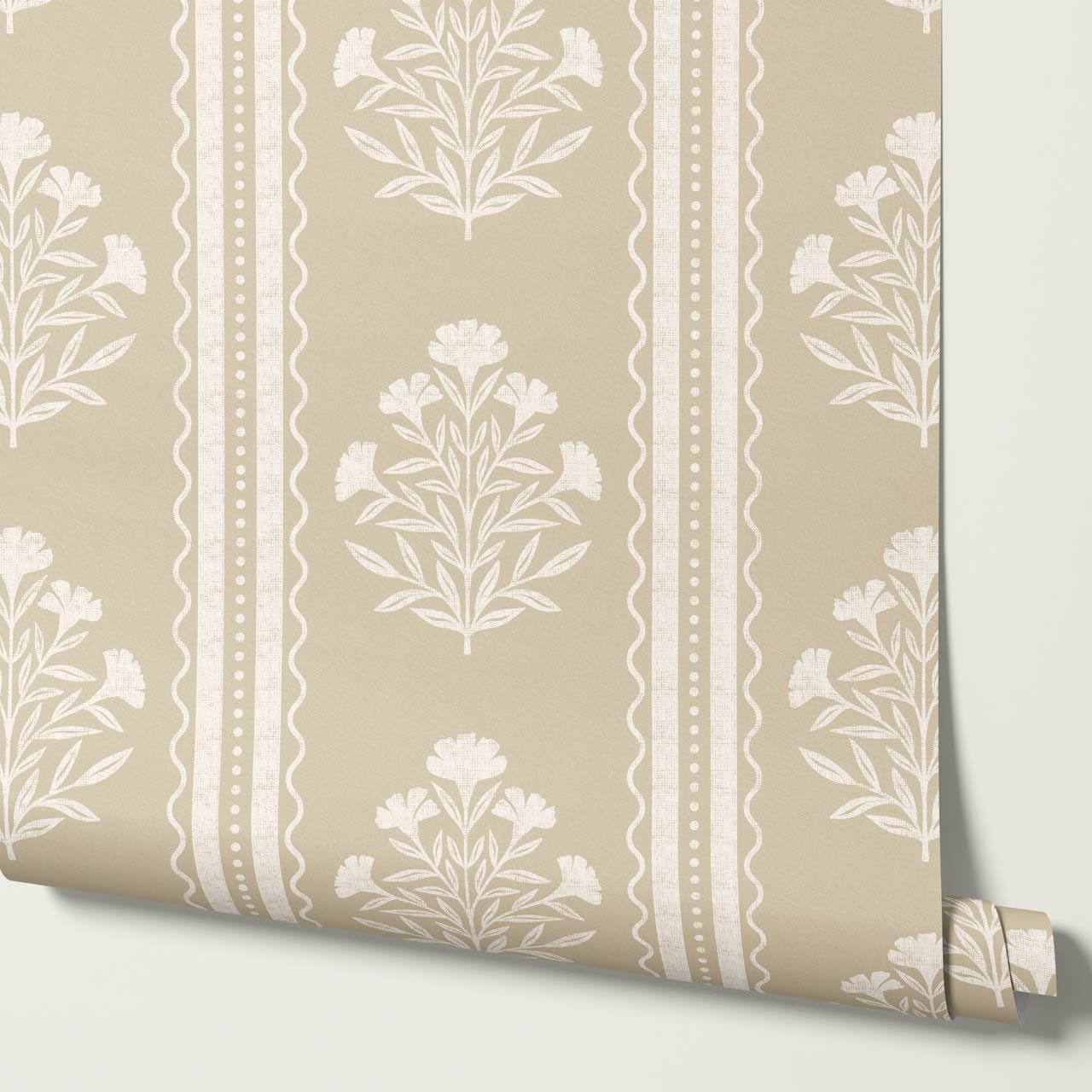 Adalynn Country Cottage Blooming Stripes Beige Wallpaper