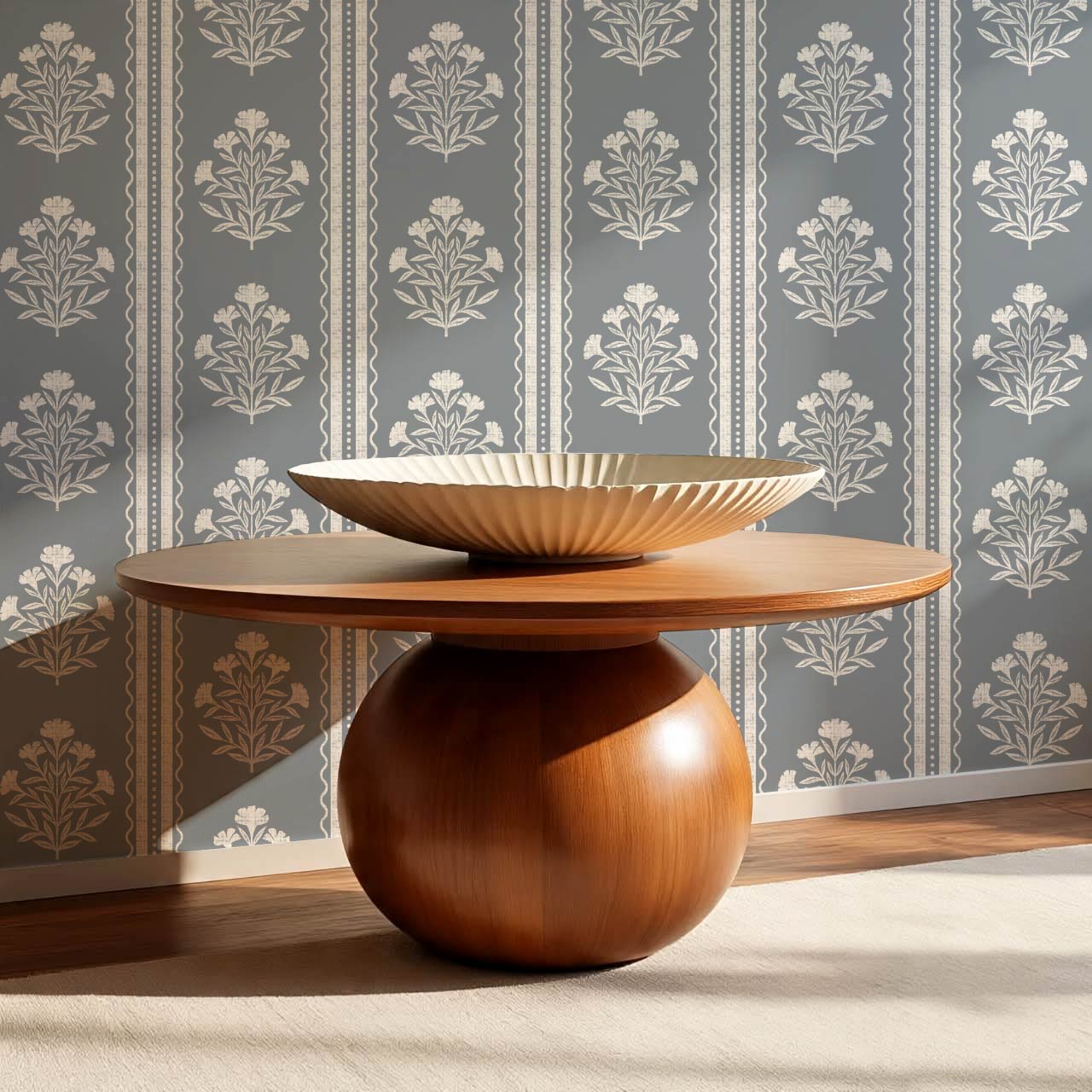 Adalynn Country Cottage Blooming Stripes French Blue Wallpaper