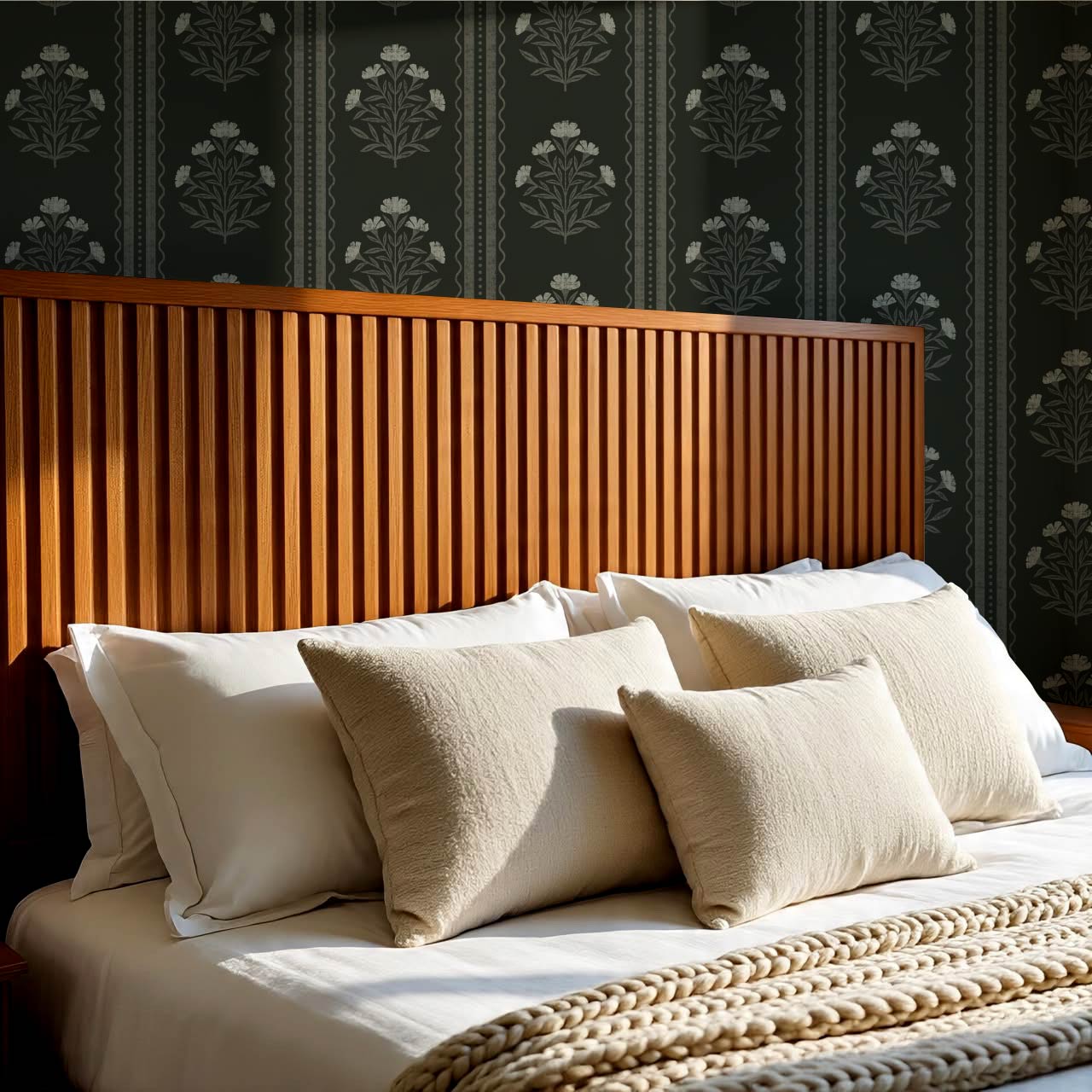 Adalynn Country Cottage Blooming Stripes Moody Green Wallpaper