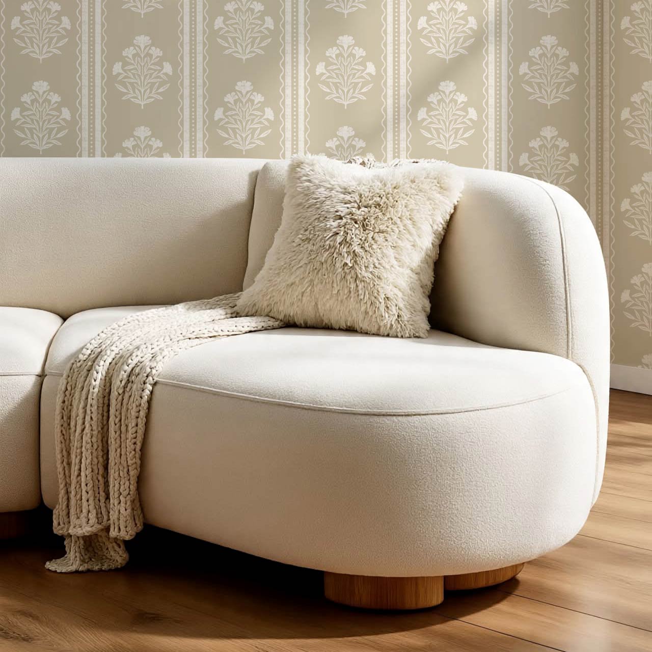 Adalynn Country Cottage Blooming Stripes Beige Wallpaper