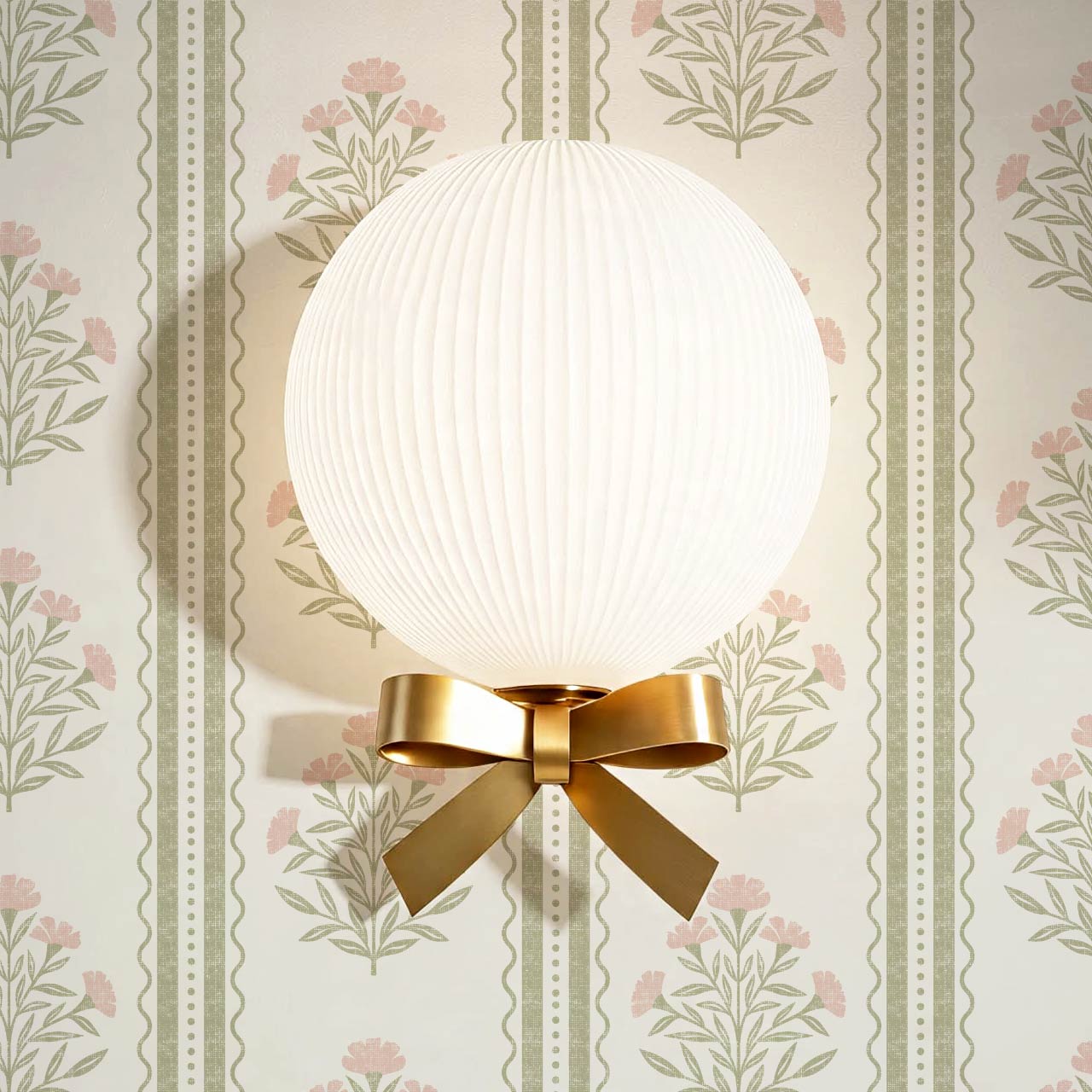 Adalynn Country Cottage Blooming Stripes Sage Pink Wallpaper