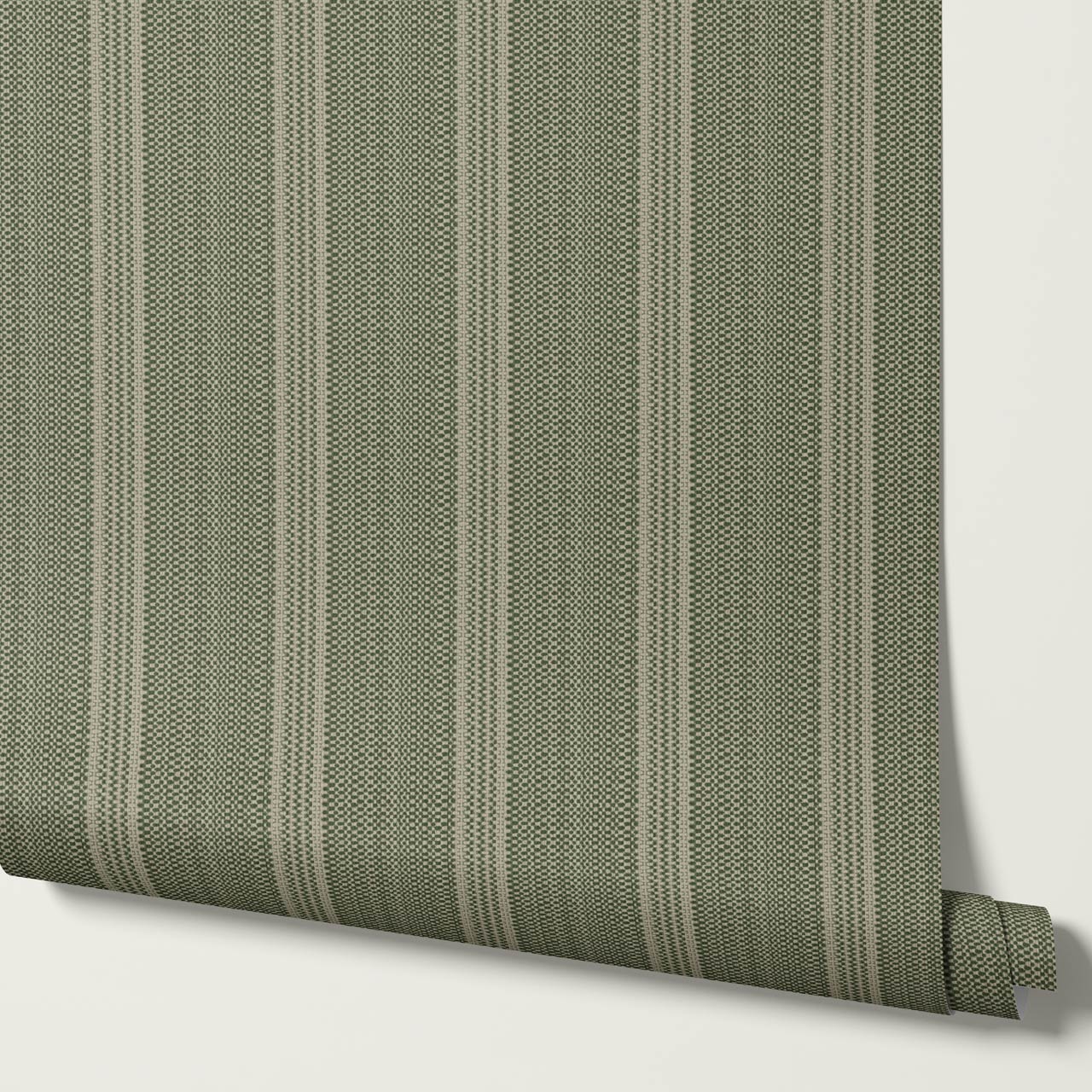 Adelheid Woven Ticking Stripes Olive Wallpaper