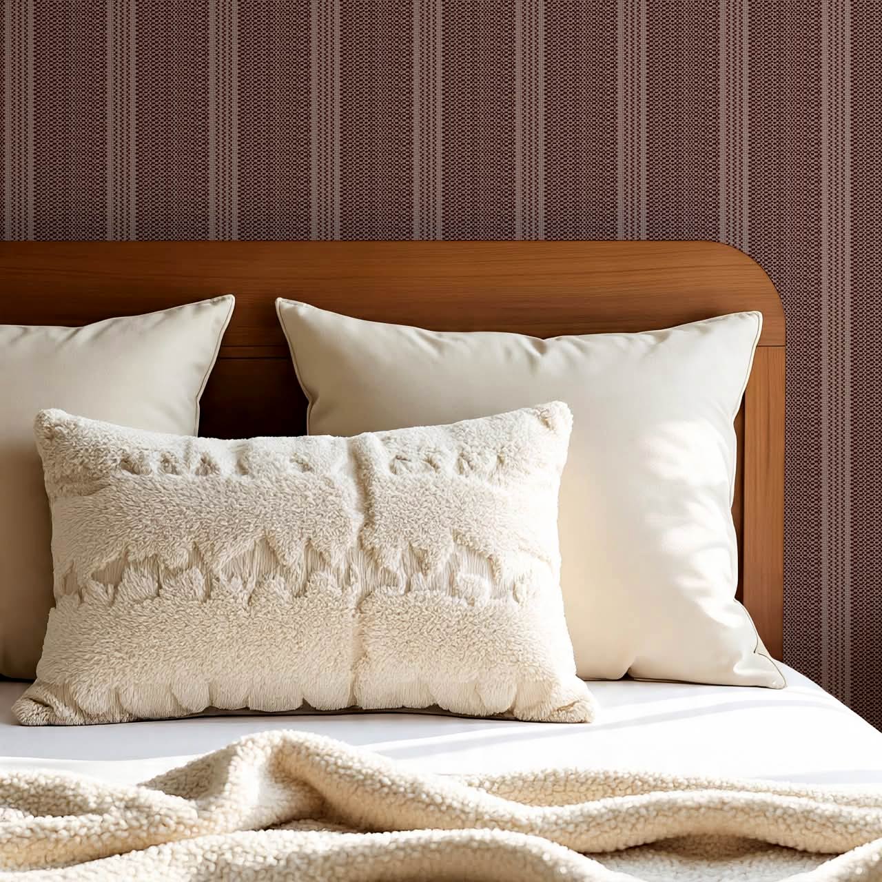 Adelheid Woven Ticking Stripes Mahogany Wallpaper