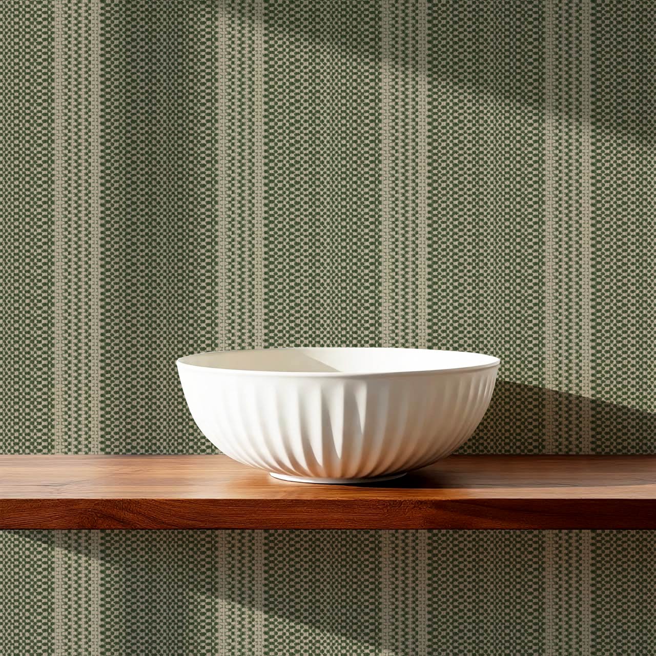 Adelheid Woven Ticking Stripes Olive Wallpaper