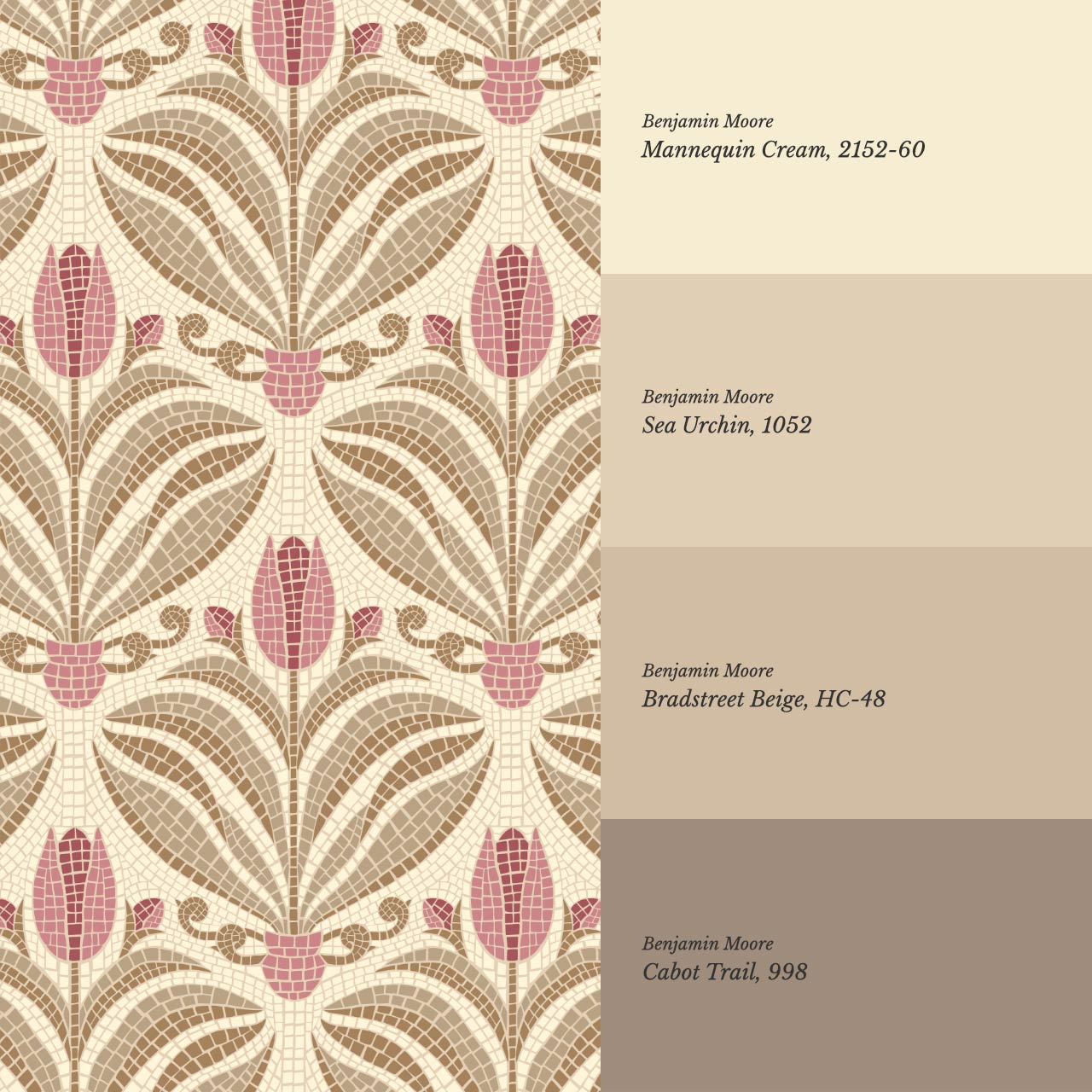 Adia Tulip Mosaic Pink Brown Wallpaper