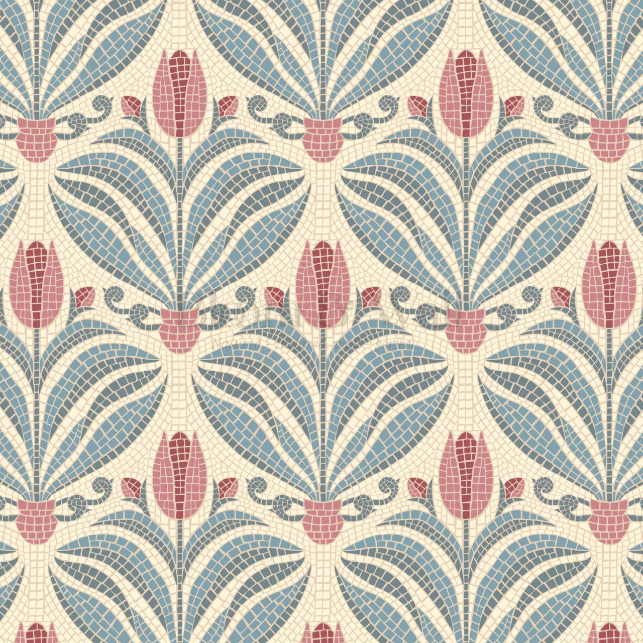 Adia Tulip Mosaic Pink Blue Wallpaper