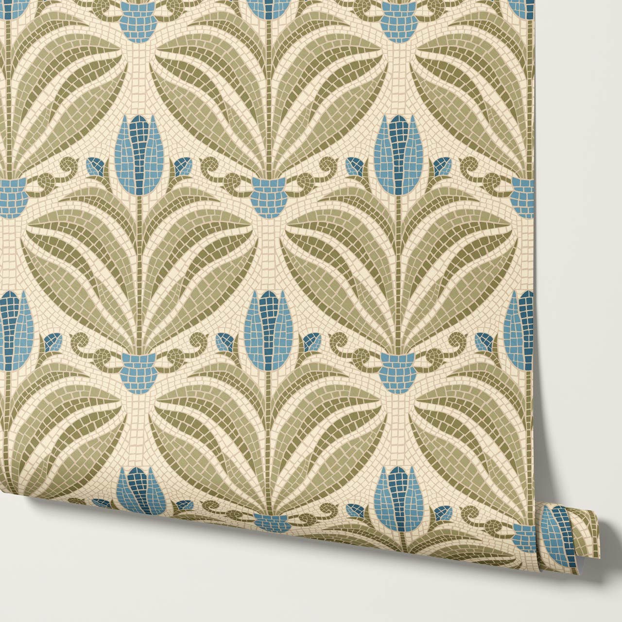 Adia Tulip Mosaic Blue Green Wallpaper