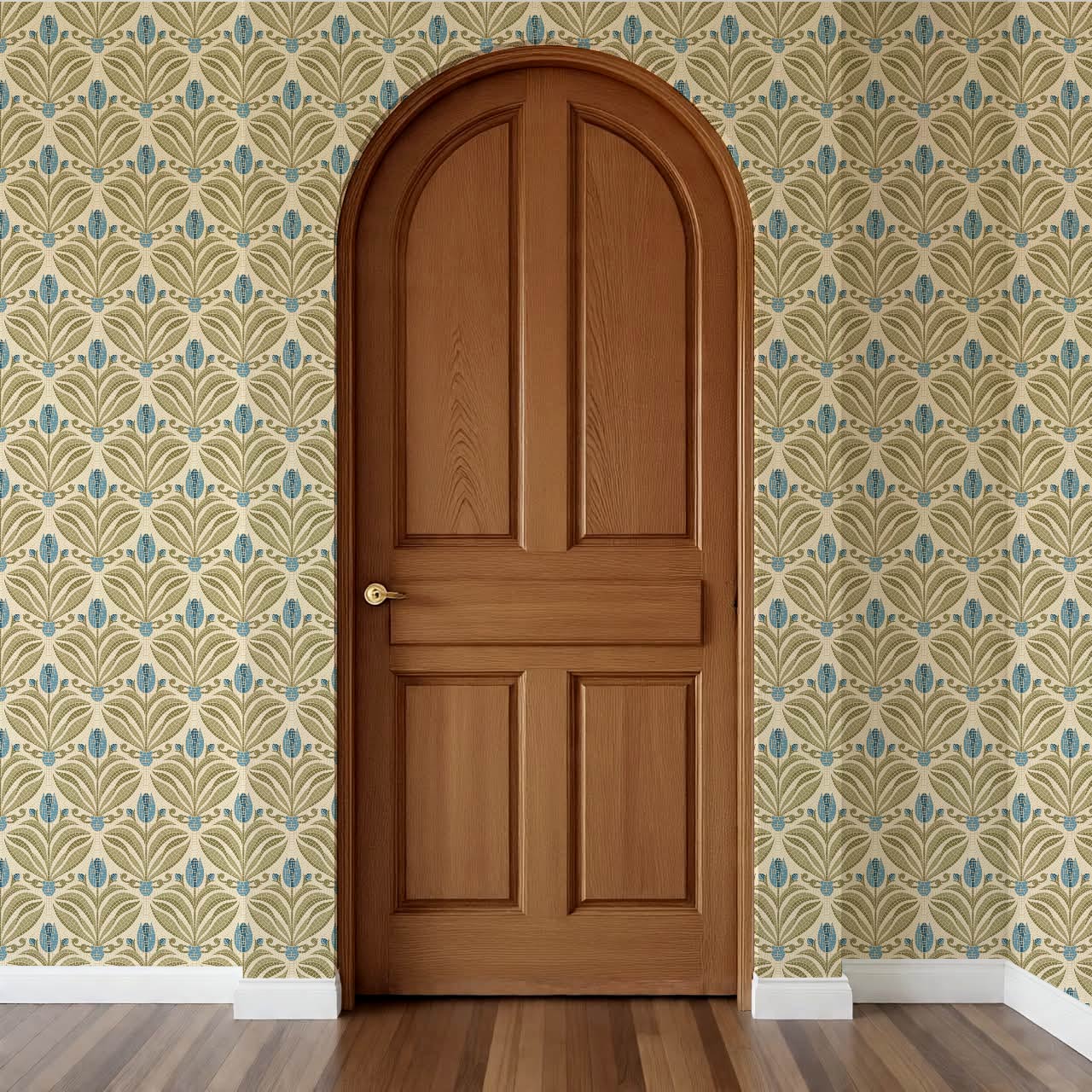 Adia Tulip Mosaic Blue Green Wallpaper