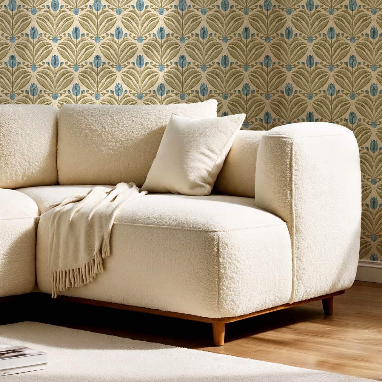 Adia Tulip Mosaic Blue Green Wallpaper
