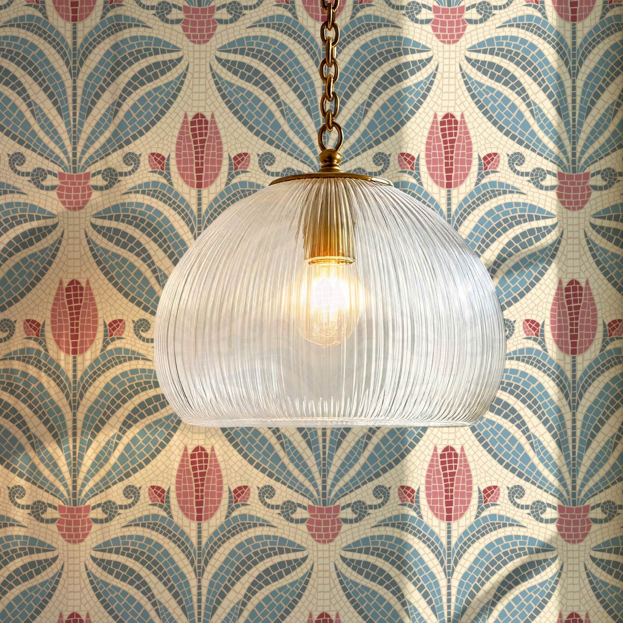 Adia Tulip Mosaic Pink Blue Wallpaper