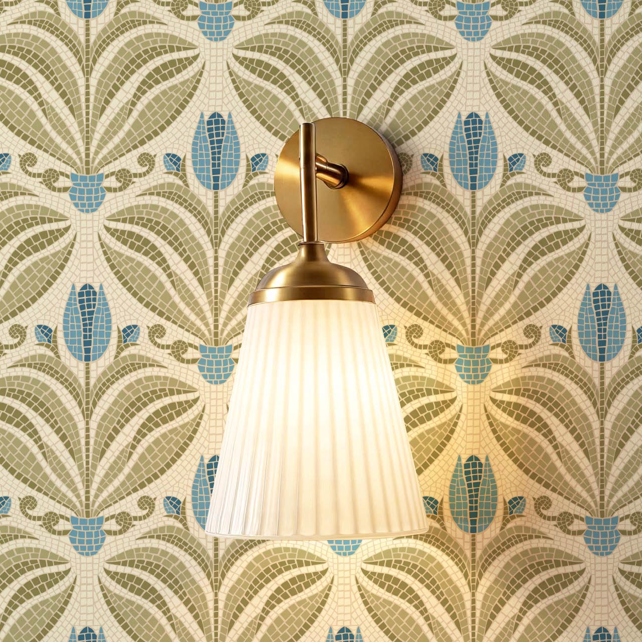 Adia Tulip Mosaic Blue Green Wallpaper