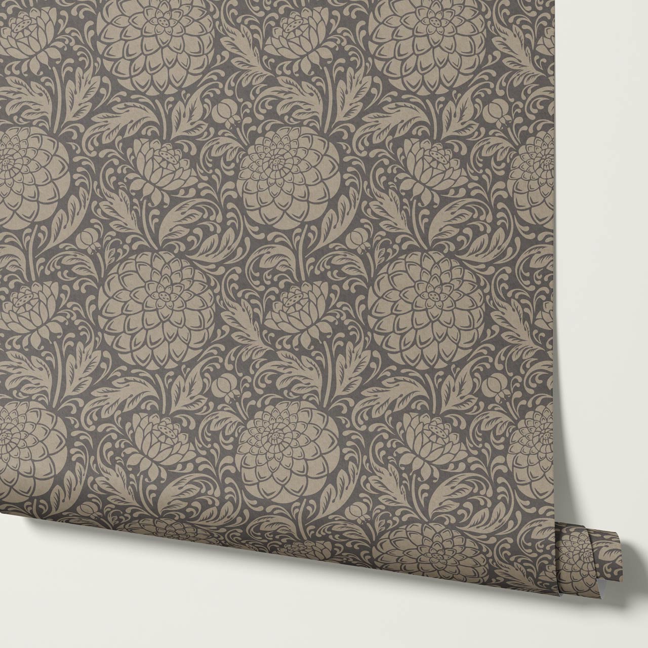 Aella Dahlia Garden Slate Grey Wallpaper