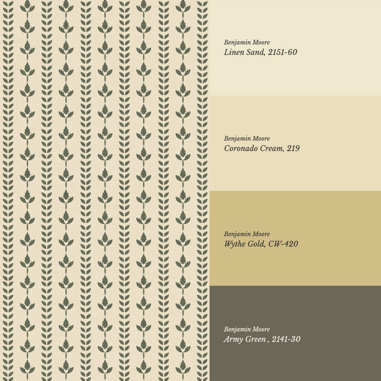Agnes Butter Green Leaf Stripes Wallpaper