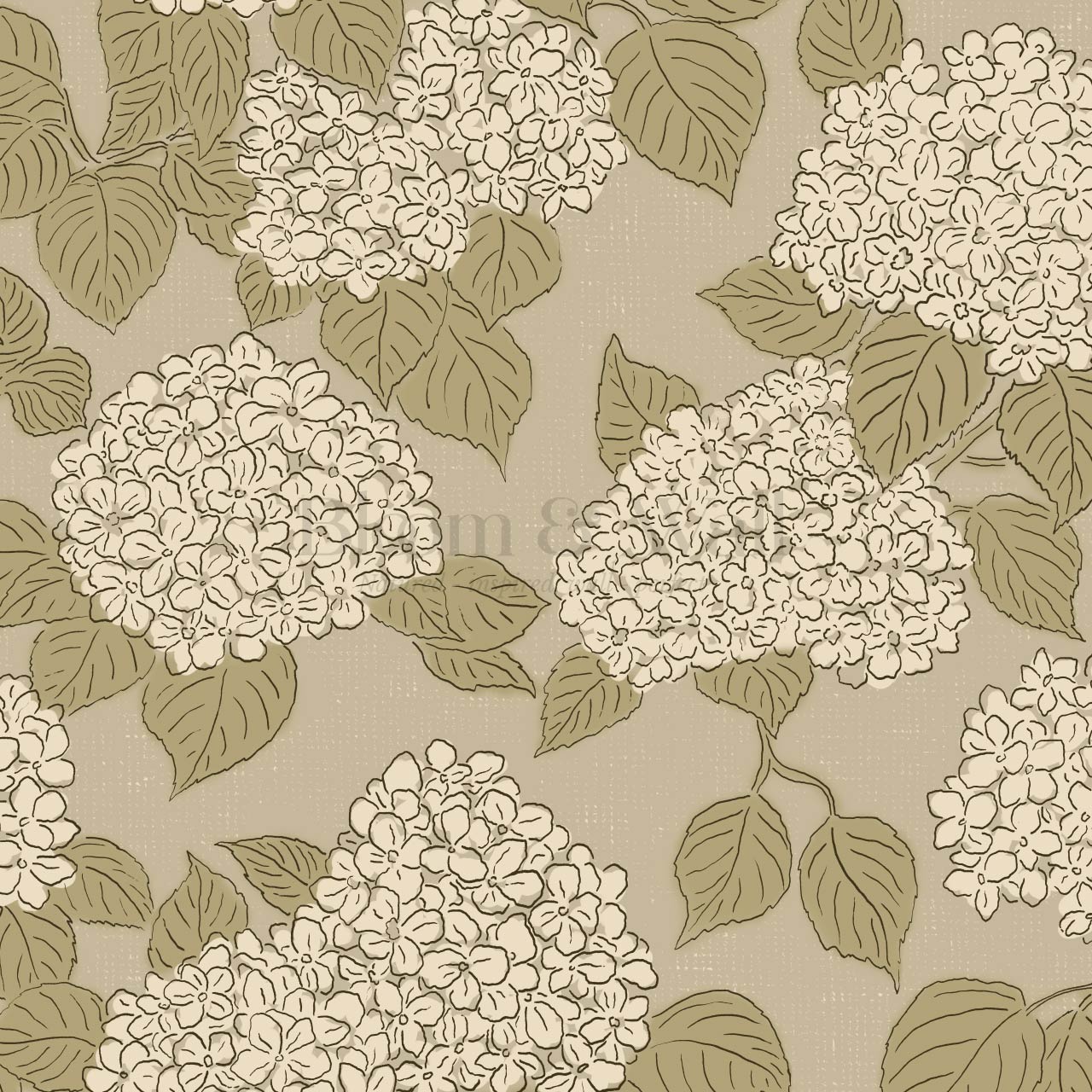 Jeny Vintage Hydrangea Antique Olive Wallpaper