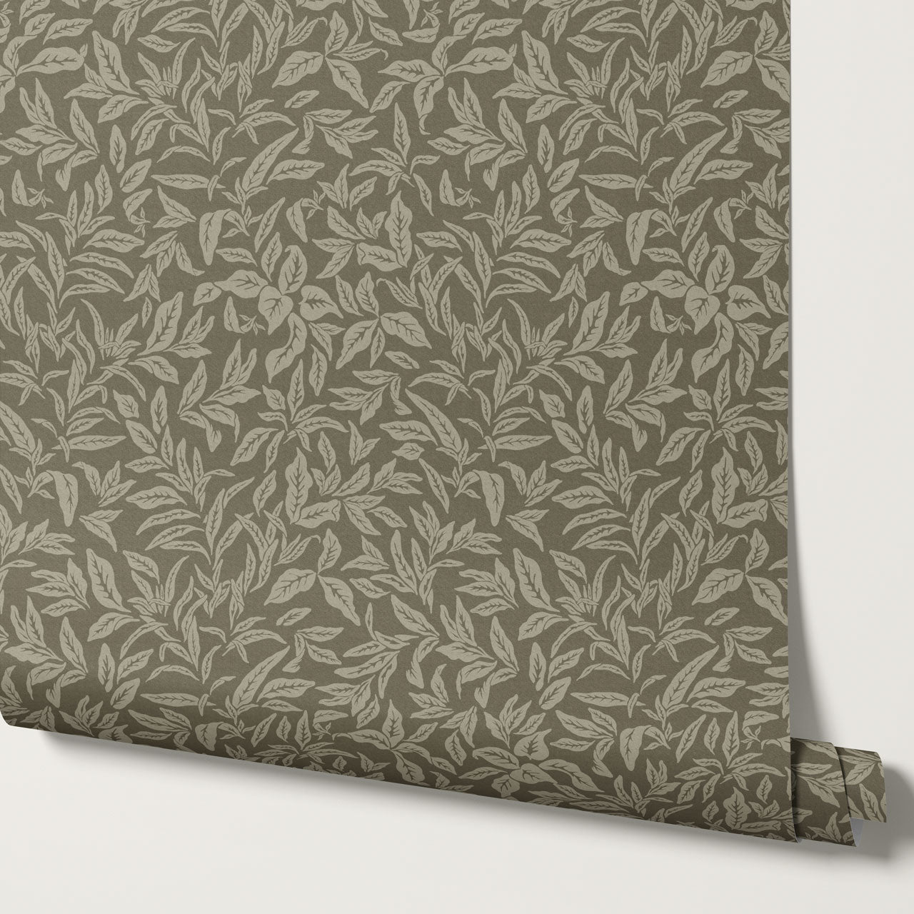 Adelaide Deep Olive Botanical Leaves Wallpaper