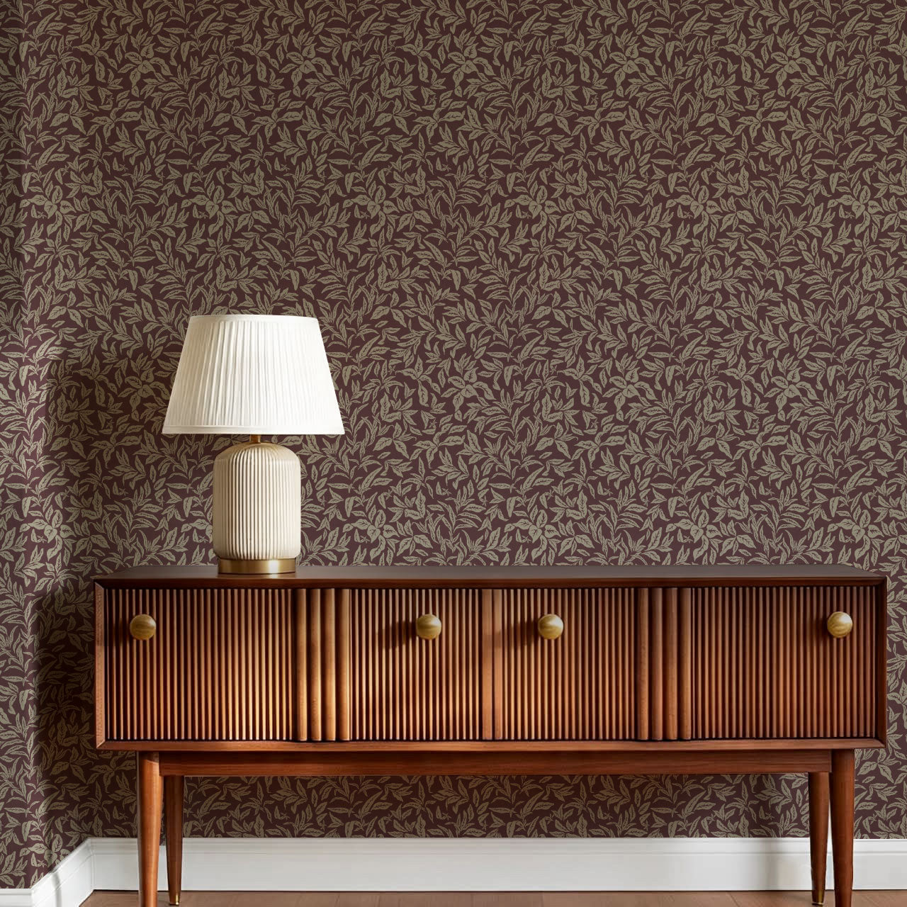 Adelaide Burgundy Botanical Leaves Wallpaper