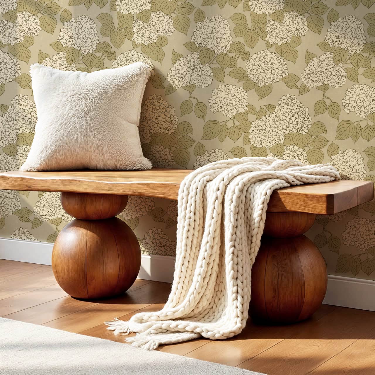 Jeny Vintage Hydrangea Antique Olive Wallpaper