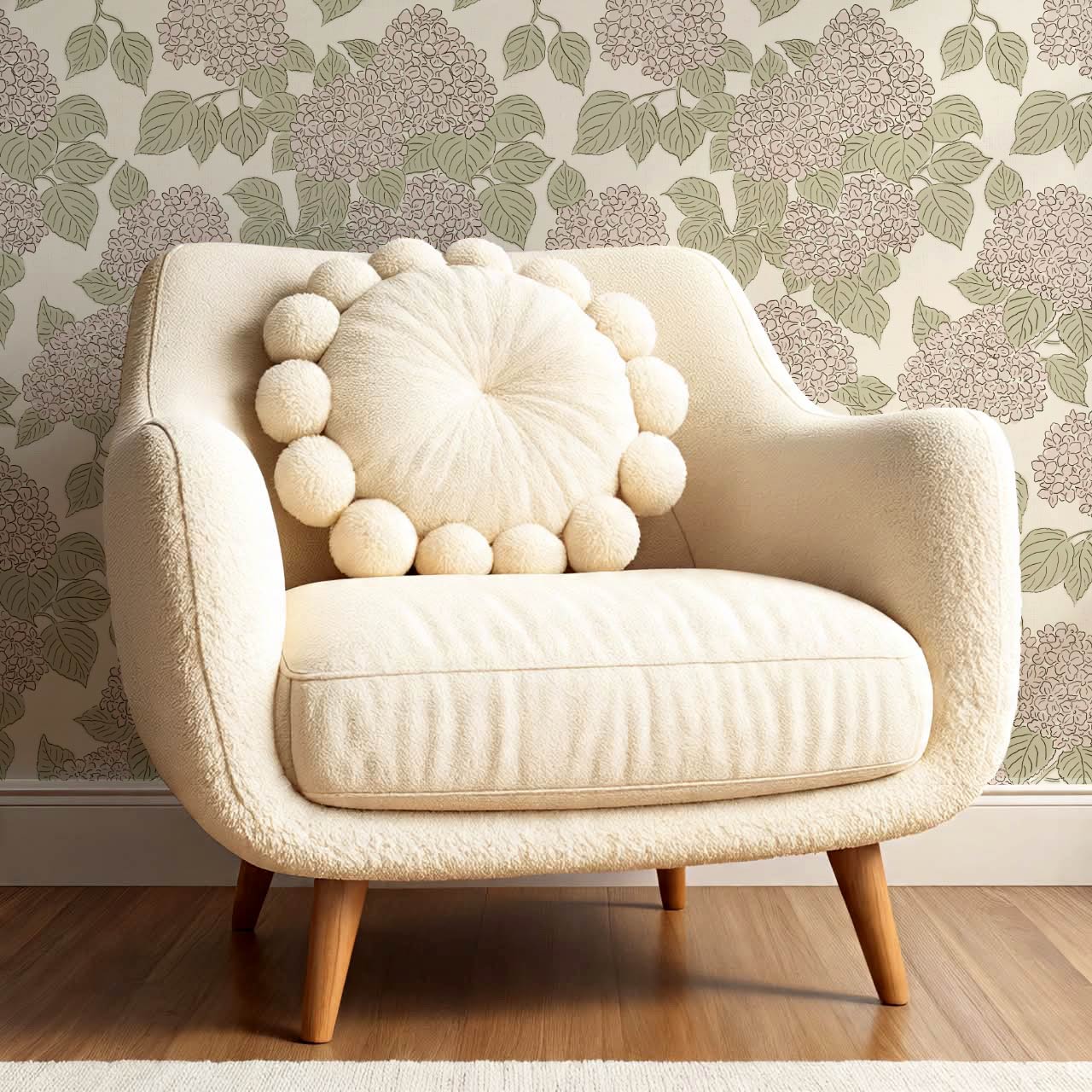 Jeny Vintage Hydrangea Soft Blush Sage Wallpaper
