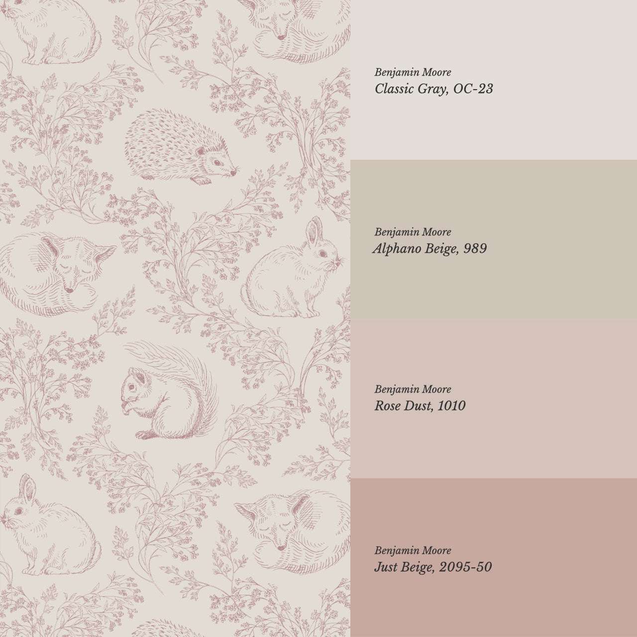 Ailani Woodland Mammals Mauve Beige Wallpaper