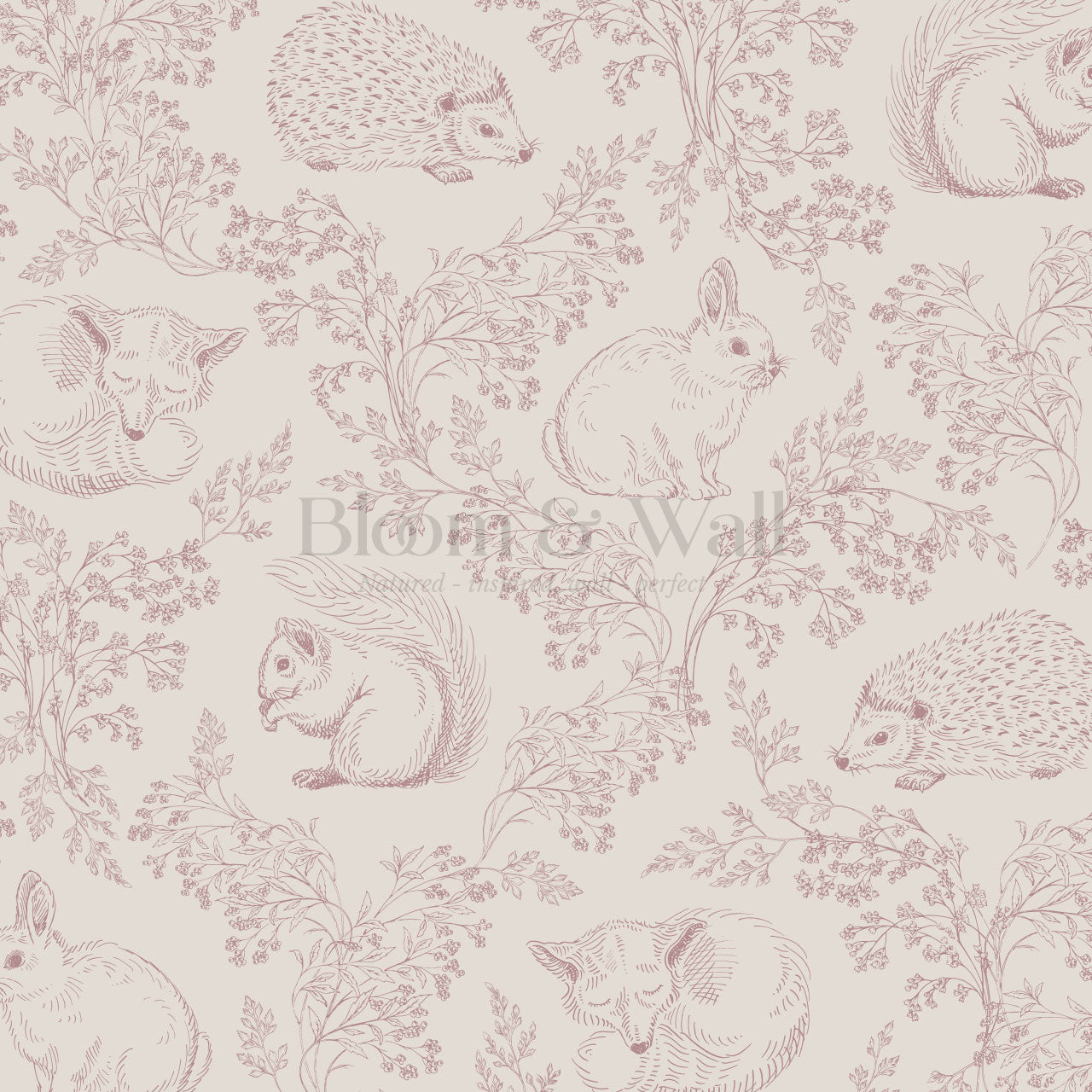 Ailani Woodland Mammals Mauve Beige Wallpaper