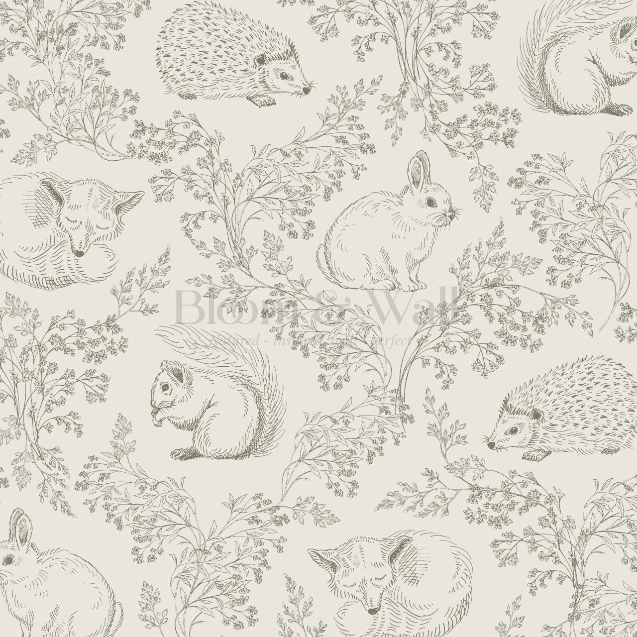 Ailani Woodland Mammals Olive Beige Wallpaper