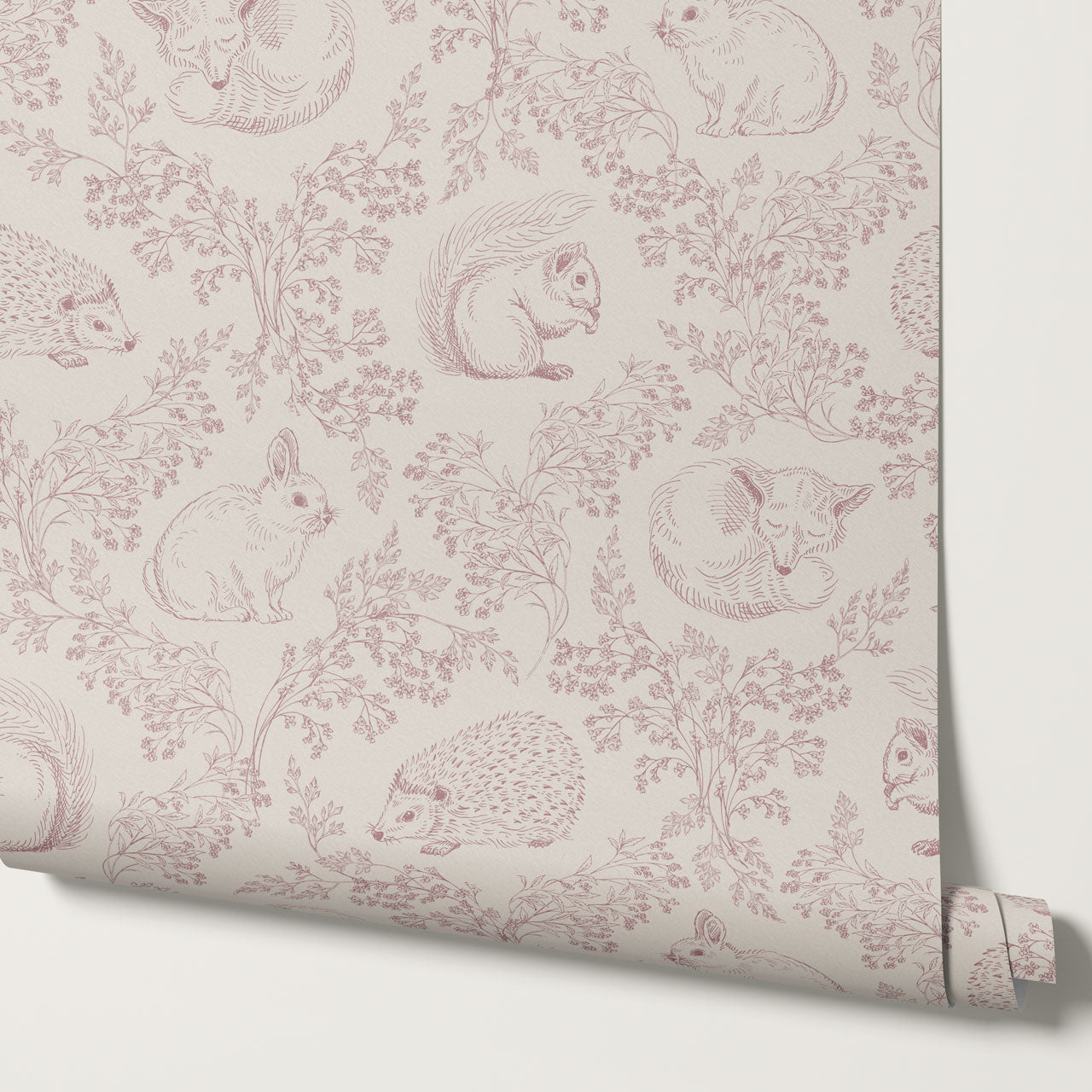 Ailani Woodland Mammals Mauve Beige Wallpaper