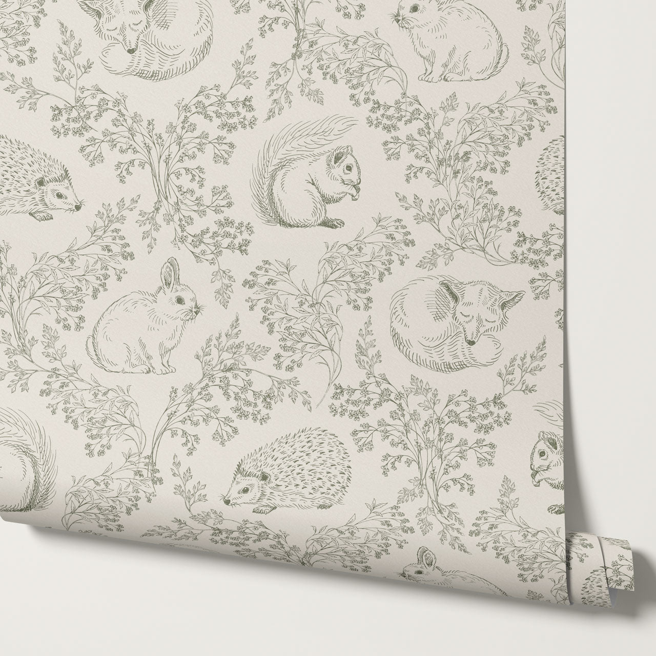 Ailani Woodland Mammals Olive Beige Wallpaper