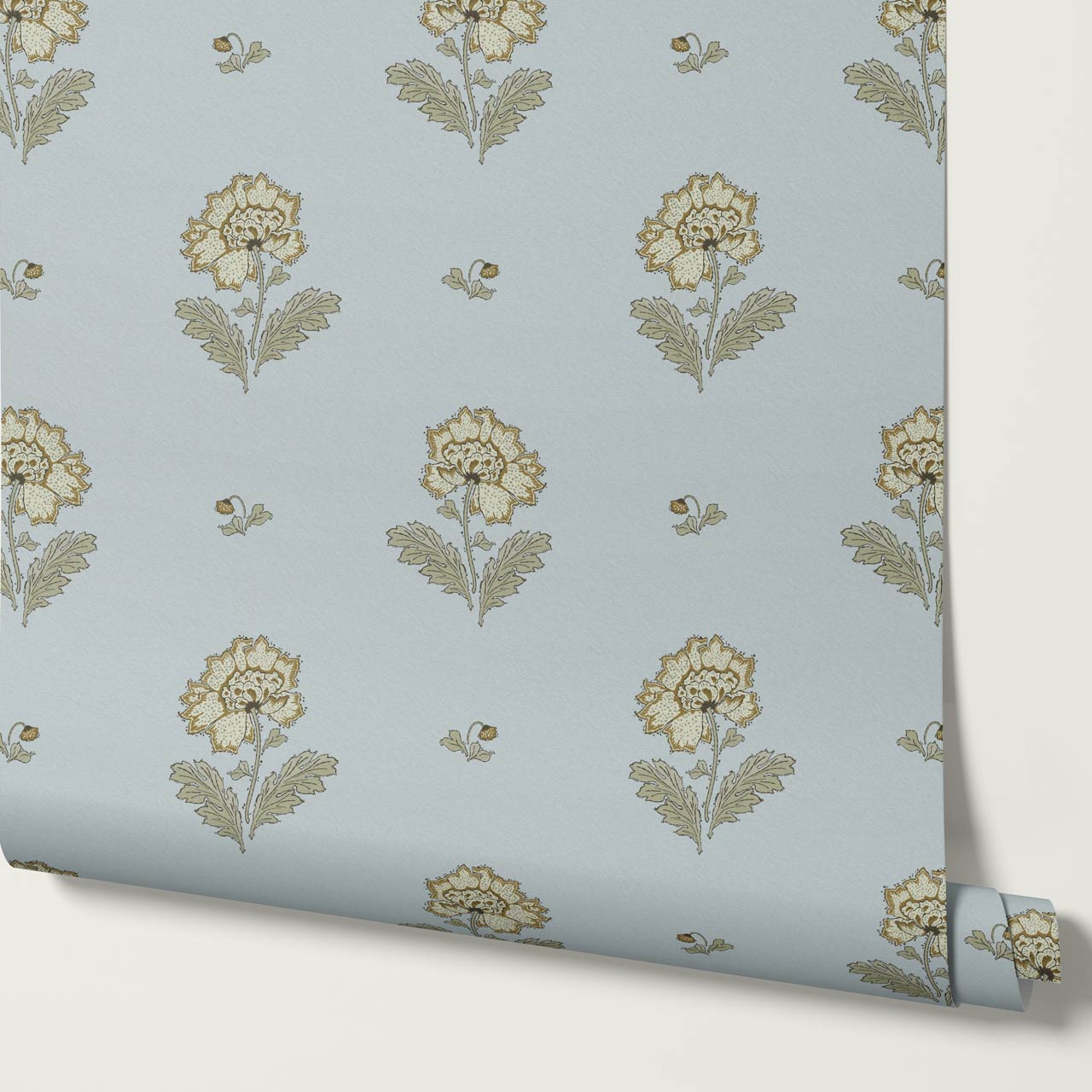 Ainara Flowers Pale French Blue Wallpaper