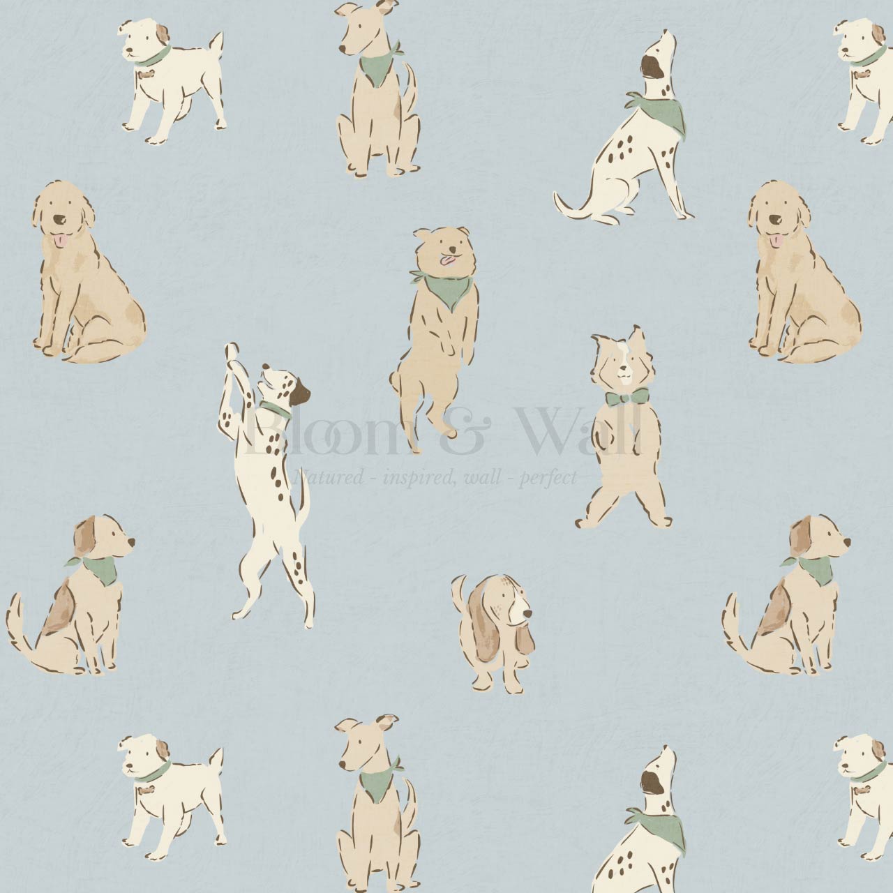 Aino Puppy Love Blue Beige Wallpaper