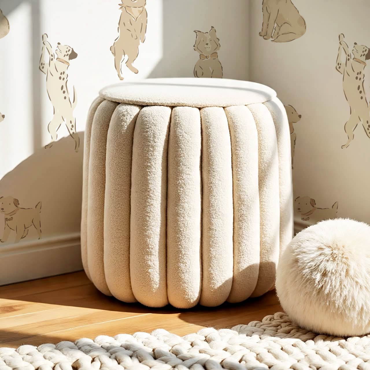 Aino Puppy Love White Beige Wallpaper