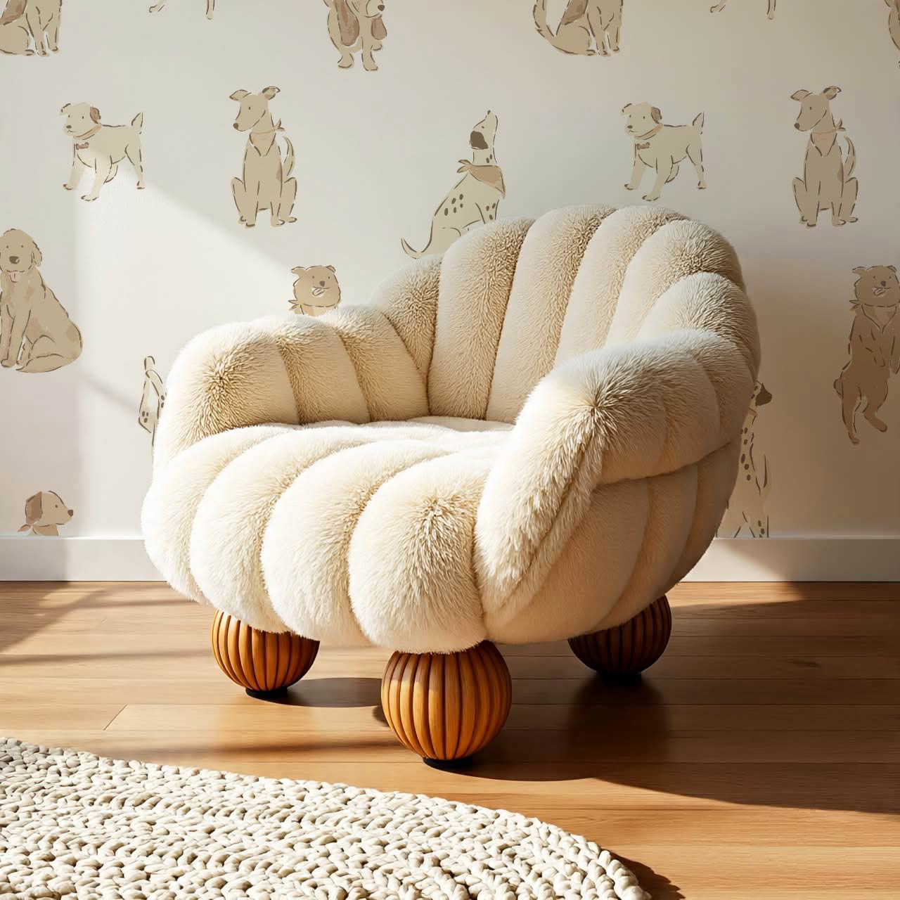 Aino Puppy Love White Beige Wallpaper