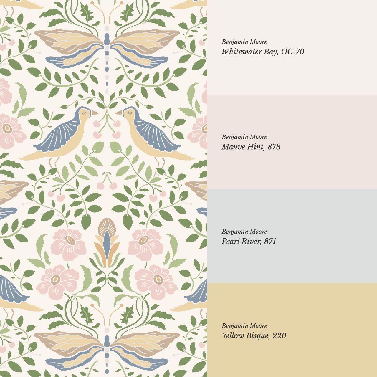 Aisha Puffins and Cherry Sky Pink Wallpaper