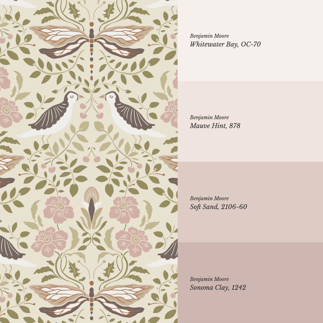 Aisha Puffins and Cherry Mauve Sage Wallpaper