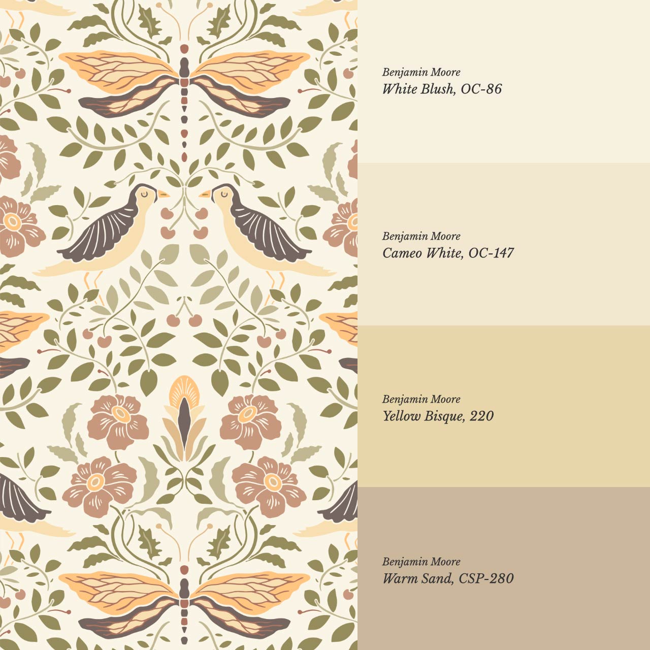 Aisha Puffins and Cherry Squash Sage Wallpaper
